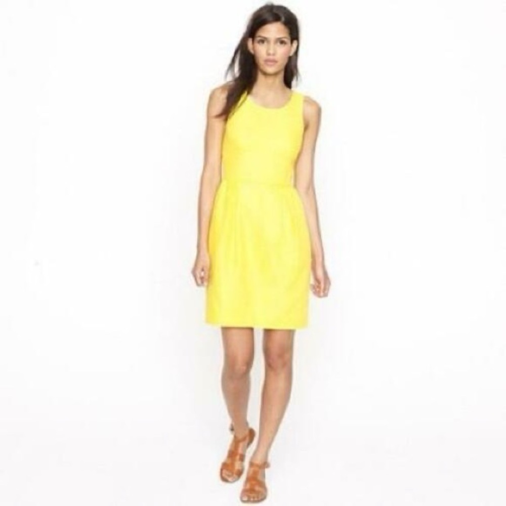 J. Crew Basketweave Shift Dress Pockets Yellow Exposed Zipper Preppy Size 00‎
